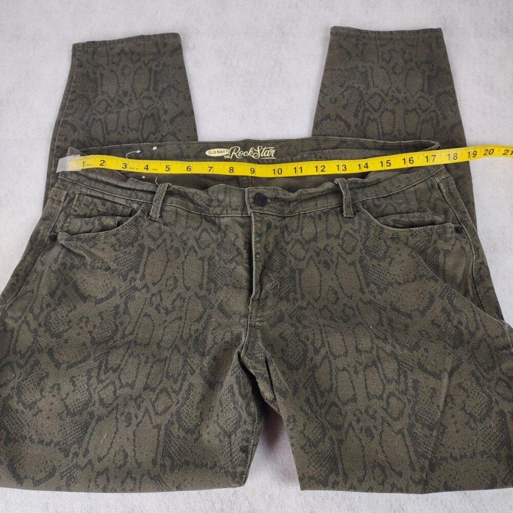 Old Navy Rockstar Green Snake Print Skinny Jeans Stretch Mid Rise Womens Size 18 - Picture 3 of 8
